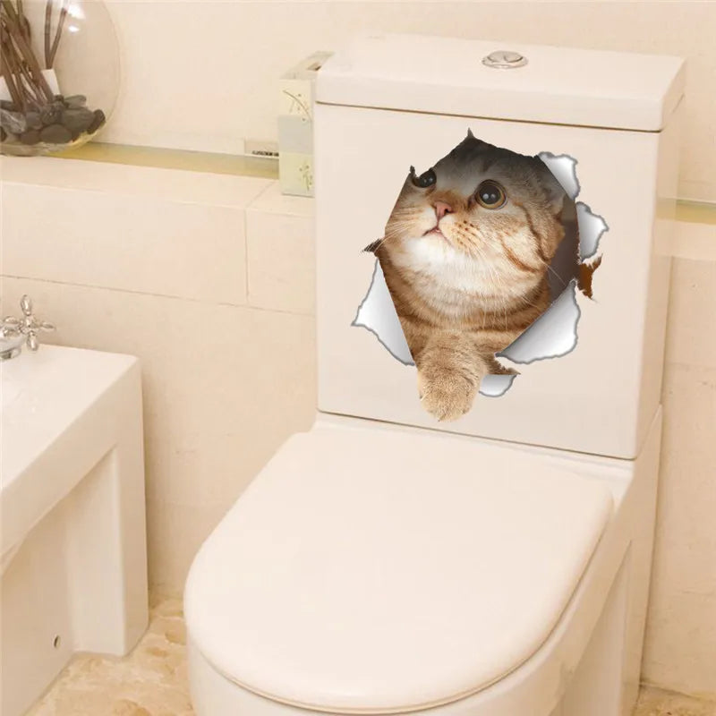 3d vivid broken Cat Toilet Door Refrigerator kitchen toilet Wall Stickers Decals Door Home Decor Poster Mural